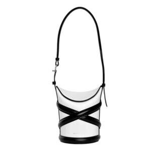 NEW ALEXANDER MCQUEEN women's curve soft calfskin bucket bag in ivory/black
